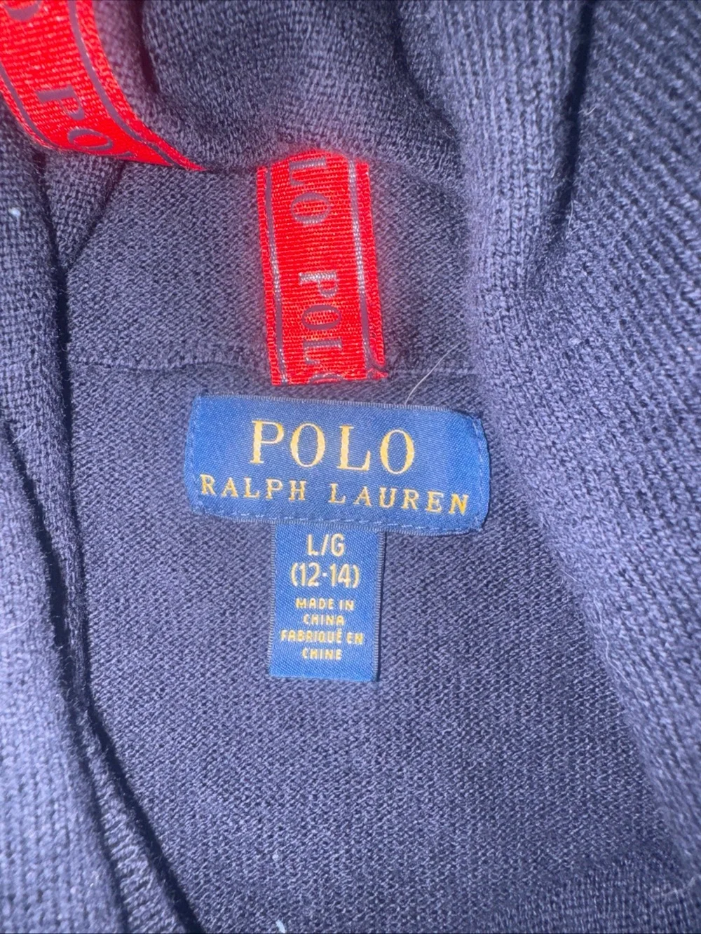 Ralph Lauren Navy Hoodie with Red Trim and Flag Motif